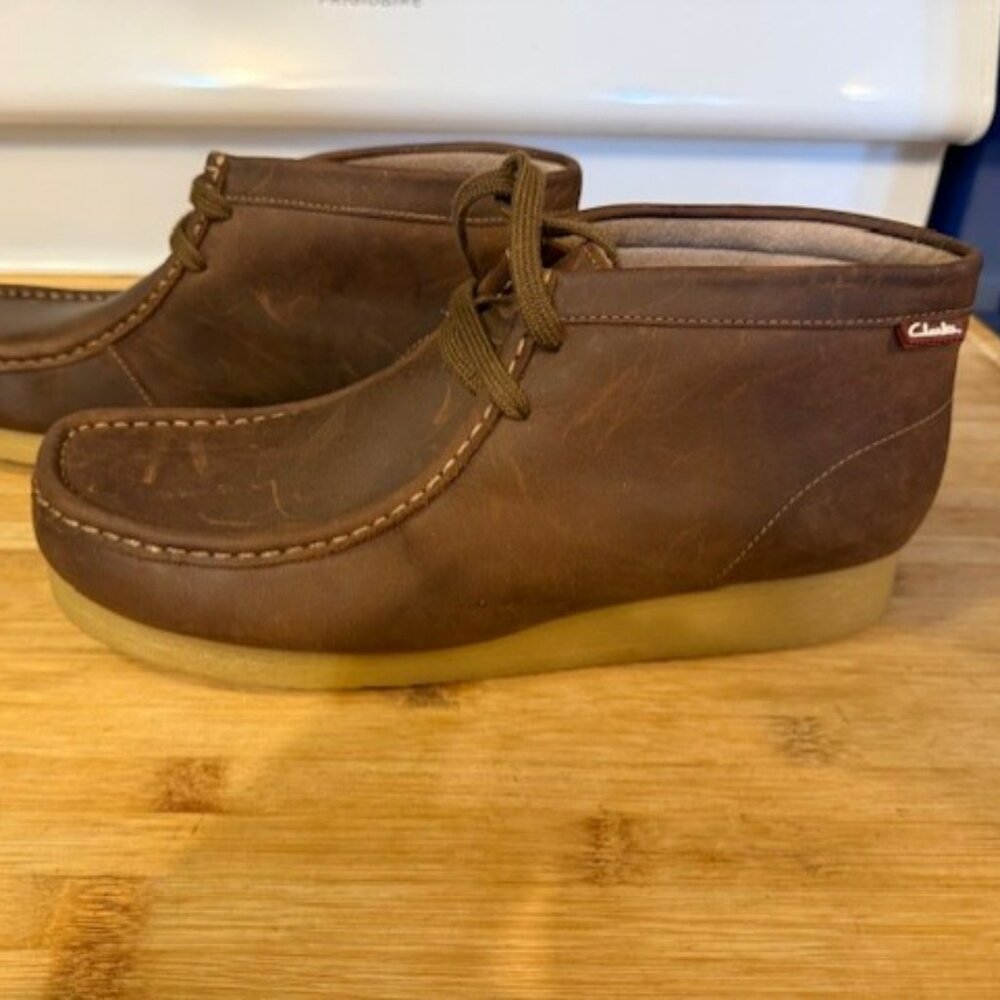 Clarks Men's Stinson Hi Chukka Boot Brown Oiled Leather – Wallabees - Picture 12 of 16